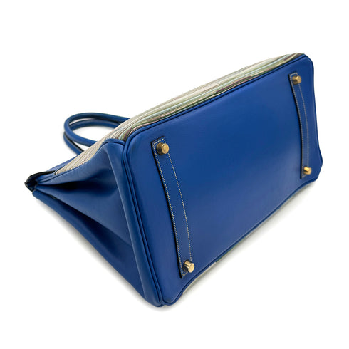 HERMES BIRKIN 35 BLUE FRANCE VEAU GULLIVER VIBRATO HAND BAG 2002 SQUARE F GOLD HARDWARE 90319534