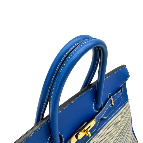 HERMES BIRKIN 35 BLUE FRANCE VEAU GULLIVER VIBRATO HAND BAG 2002 SQUARE F GOLD HARDWARE 90319534