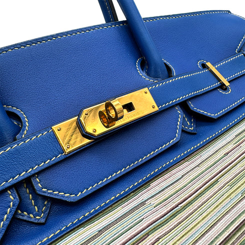 HERMES BIRKIN 35 BLUE FRANCE VEAU GULLIVER VIBRATO HAND BAG 2002 SQUARE F GOLD HARDWARE 90319534