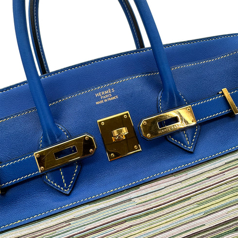 HERMES BIRKIN 35 BLUE FRANCE VEAU GULLIVER VIBRATO HAND BAG 2002 SQUARE F GOLD HARDWARE 90319534