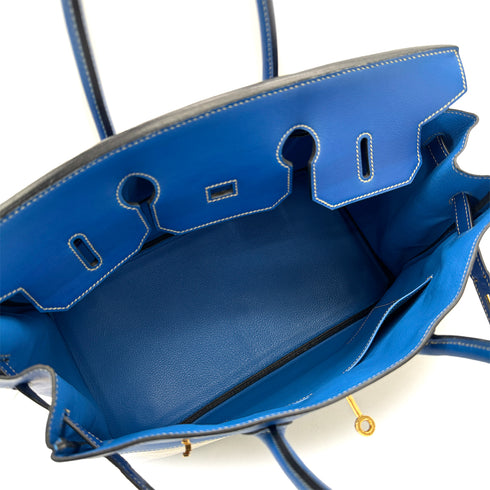 HERMES BIRKIN 35 BLUE FRANCE VEAU GULLIVER VIBRATO HAND BAG 2002 SQUARE F GOLD HARDWARE 90319534