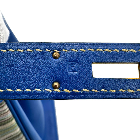HERMES BIRKIN 35 BLUE FRANCE VEAU GULLIVER VIBRATO HAND BAG 2002 SQUARE F GOLD HARDWARE 90319534