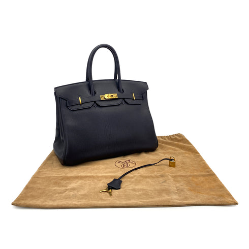 HERMES BIRKIN 35 BLUE INDIGO FJORD HAND BAG 1998 SQUARE B GOLD HARDWARE 90314769