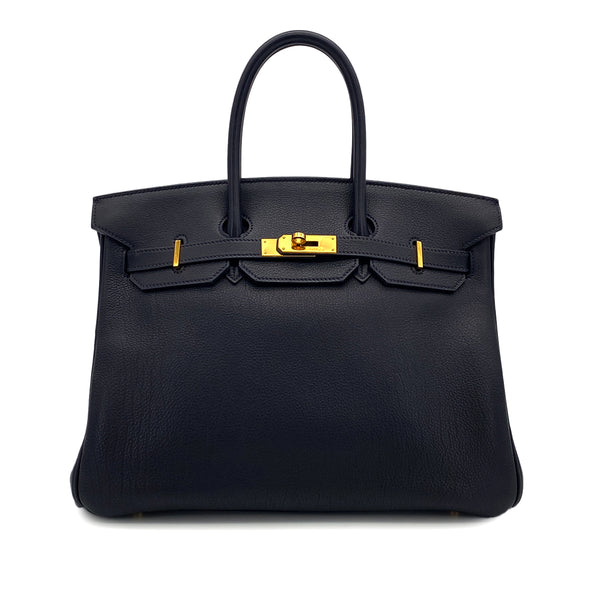 HERMES BIRKIN 35 BLUE INDIGO FJORD HAND BAG 1998 SQUARE B GOLD HARDWARE 90314769