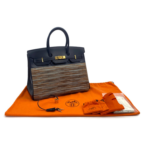 HERMES BIRKIN 35 BLUE INDIGO MULTICOLOR BOX CALF VIBRATO HAND BAG 2005 SQUARE I GOLD HARDWARE 90325604