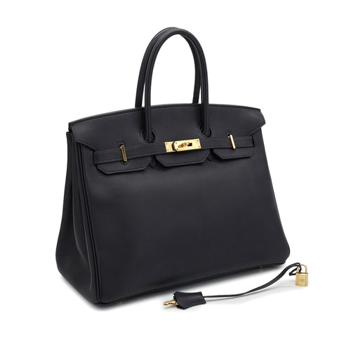 HERMES BIRKIN 35 BLUE INDIGO TOGO HAND BAG 2000 SQUARE D GOLD HARDWARE 90335290