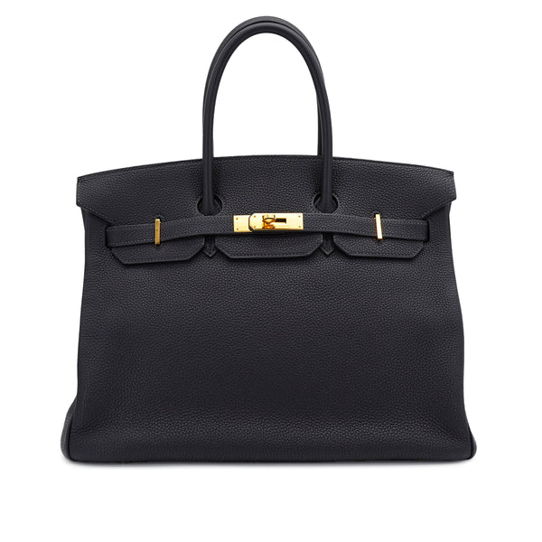 HERMES BIRKIN 35 BLUE INDIGO TOGO HAND BAG 2005 SQUARE I GOLD HARDWARE 90326674