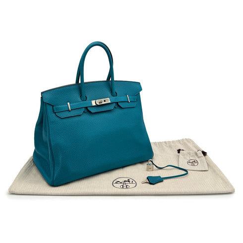 HERMES BIRKIN 35 BLUE IZMIR TAURILLON CLEMENCE HAND BAG 2013 SQUARE Q PALLADIUM HARDWARE 90318521