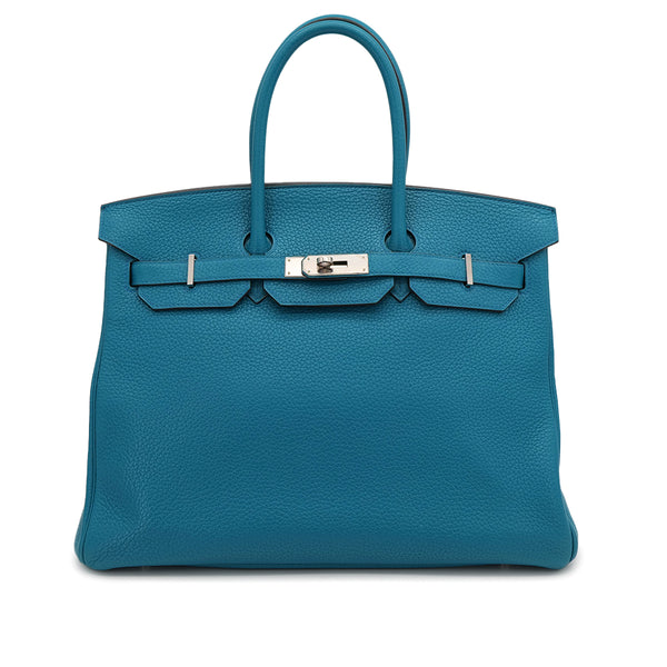 HERMES BIRKIN 35 BLUE IZMIR TAURILLON CLEMENCE HAND BAG 2013 SQUARE Q PALLADIUM HARDWARE 90318521