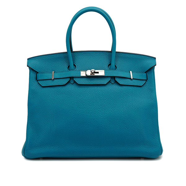 HERMES BIRKIN 35 BLUE IZMIR TAURILLON CLEMENCE HAND BAG 2013 SQUARE Q PALLADIUM HARDWARE 90328469