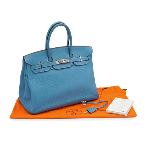 HERMES BIRKIN 35 BLUE JEAN TAURILLON CLEMENCE HAND BAG 2003 SQUARE G PALLADIUM HARDWARE 90327065