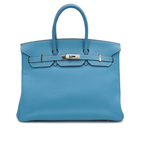 HERMES BIRKIN 35 BLUE JEAN TAURILLON CLEMENCE HAND BAG 2003 SQUARE G PALLADIUM HARDWARE 90327065