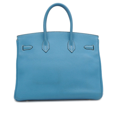 HERMES BIRKIN 35 BLUE JEAN TAURILLON CLEMENCE HAND BAG 2003 SQUARE G PALLADIUM HARDWARE 90327065