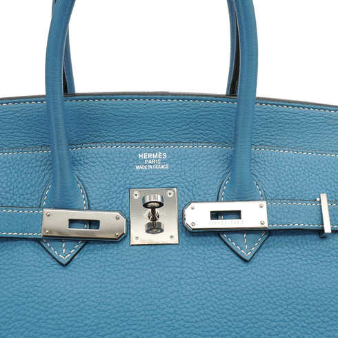 HERMES BIRKIN 35 BLUE JEAN TAURILLON CLEMENCE HAND BAG 2003 SQUARE G PALLADIUM HARDWARE 90327065