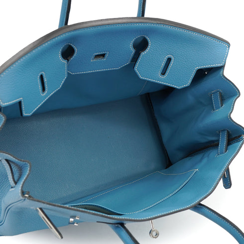 HERMES BIRKIN 35 BLUE JEAN TAURILLON CLEMENCE HAND BAG 2003 SQUARE G PALLADIUM HARDWARE 90327065
