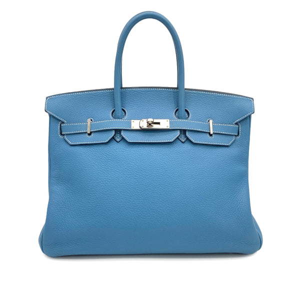 HERMES BIRKIN 35 BLUE JEAN TAURILLON CLEMENCE HAND BAG 2004 SQUARE H PALLADIUM HARDWARE 90318181