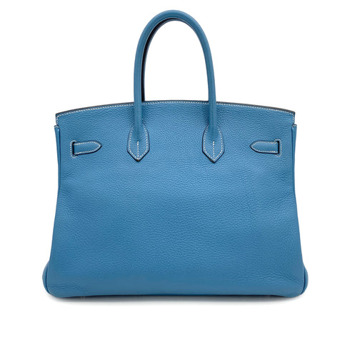 HERMES BIRKIN 35 BLUE JEAN TAURILLON CLEMENCE HAND BAG 2004 SQUARE H PALLADIUM HARDWARE 90318181