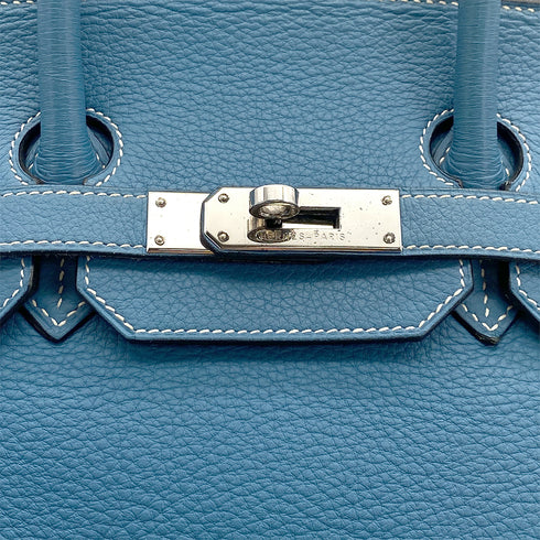 HERMES BIRKIN 35 BLUE JEAN TAURILLON CLEMENCE HAND BAG 2004 SQUARE H PALLADIUM HARDWARE 90318181