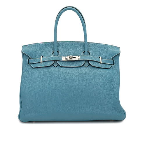 HERMES BIRKIN 35 BLUE JEAN TAURILLON CLEMENCE HAND BAG 2010 SQUARE N PALLADIUM HARDWARE 90331806