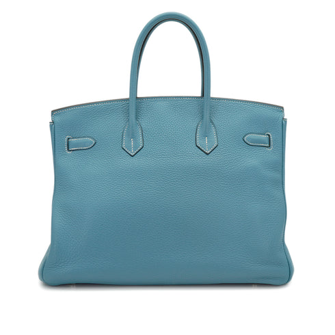 HERMES BIRKIN 35 BLUE JEAN TAURILLON CLEMENCE HAND BAG 2010 SQUARE N PALLADIUM HARDWARE 90331806