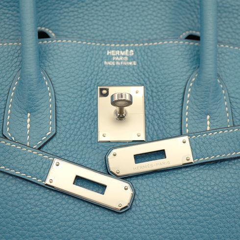 HERMES BIRKIN 35 BLUE JEAN TAURILLON CLEMENCE HAND BAG 2010 SQUARE N PALLADIUM HARDWARE 90331806