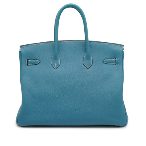HERMES BIRKIN 35 BLUE JEAN TOGO HAND BAG 1999 SQUARE C PALLADIUM HARDWARE 90345159