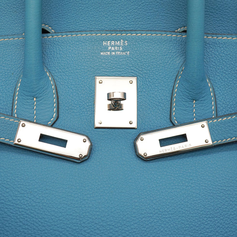 HERMES BIRKIN 35 BLUE JEAN TOGO HAND BAG 1999 SQUARE C PALLADIUM HARDWARE 90345159