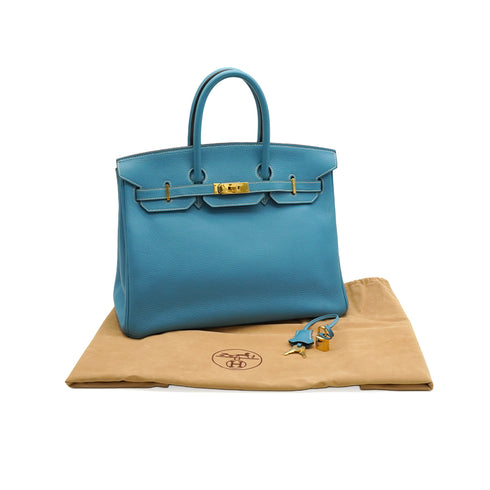 HERMES BIRKIN 35 BLUE JEAN TOGO HAND BAG 2002 SQUARE F GOLD HARDWARE 90350398