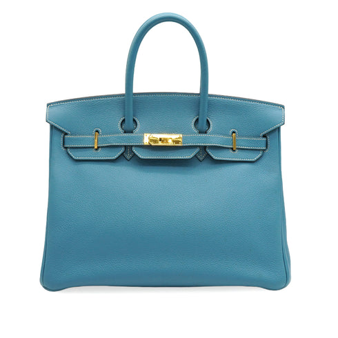 HERMES BIRKIN 35 BLUE JEAN TOGO HAND BAG 2002 SQUARE F GOLD HARDWARE 90350398
