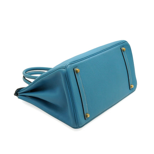 HERMES BIRKIN 35 BLUE JEAN TOGO HAND BAG 2002 SQUARE F GOLD HARDWARE 90350398