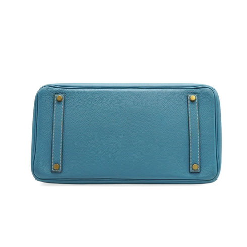 HERMES BIRKIN 35 BLUE JEAN TOGO HAND BAG 2002 SQUARE F GOLD HARDWARE 90350398