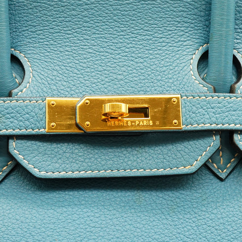 HERMES BIRKIN 35 BLUE JEAN TOGO HAND BAG 2002 SQUARE F GOLD HARDWARE 90350398