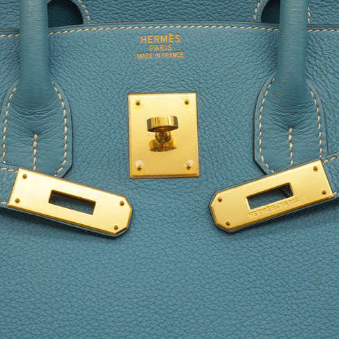 HERMES BIRKIN 35 BLUE JEAN TOGO HAND BAG 2002 SQUARE F GOLD HARDWARE 90350398