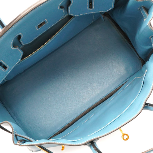 HERMES BIRKIN 35 BLUE JEAN TOGO HAND BAG 2002 SQUARE F GOLD HARDWARE 90350398