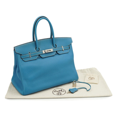 HERMES BIRKIN 35 BLUE JEAN TOGO HAND BAG 2004 SQUARE H PALLADIUM HARDWARE 90326675