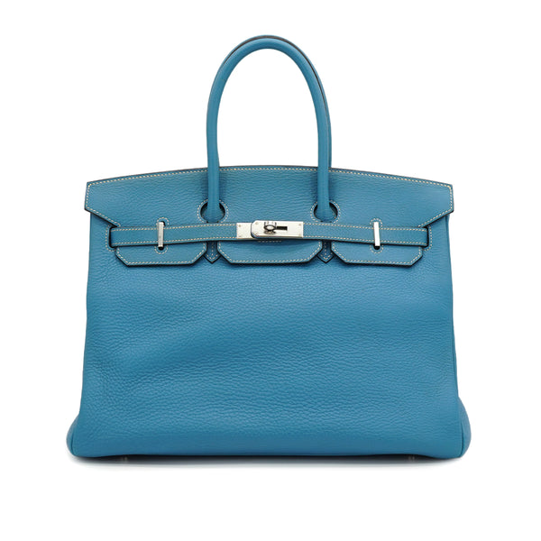 HERMES BIRKIN 35 BLUE JEAN TOGO HAND BAG 2004 SQUARE H PALLADIUM HARDWARE 90326675