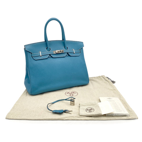HERMES BIRKIN 35 BLUE JEAN TOGO HAND BAG 2004 SQUARE H PALLADIUM HARDWARE 90317897