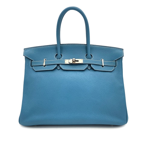 HERMES BIRKIN 35 BLUE JEAN TOGO HAND BAG 2004 SQUARE H PALLADIUM HARDWARE 90317897