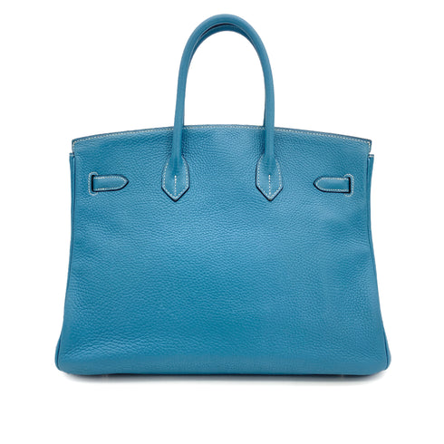 HERMES BIRKIN 35 BLUE JEAN TOGO HAND BAG 2004 SQUARE H PALLADIUM HARDWARE 90317897