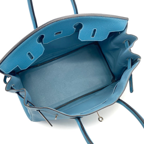 HERMES BIRKIN 35 BLUE JEAN TOGO HAND BAG 2004 SQUARE H PALLADIUM HARDWARE 90317897
