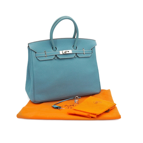 HERMES BIRKIN 35 BLUE JEAN TOGO HAND BAG 2004 SQUARE H PALLADIUM HARDWARE 90342735