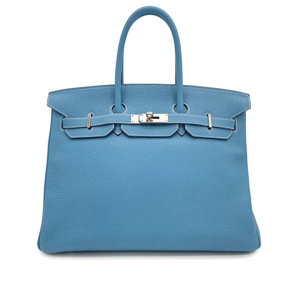 HERMES BIRKIN 35 BLUE JEAN TOGO HAND BAG 2011 SQUARE O PALLADIUM HARDWARE 90318290