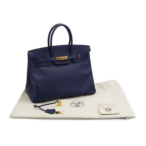 HERMES BIRKIN 35 BLUE SAPHIR VEAU EPSOM HAND BAG 2016 X STAMP GOLD HARDWARE 90331659