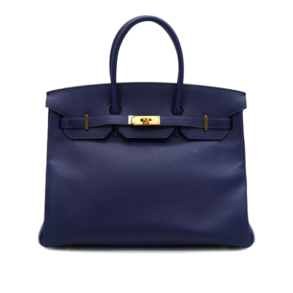 HERMES BIRKIN 35 BLUE SAPHIR VEAU EPSOM HAND BAG 2016 X STAMP GOLD HARDWARE 90331659