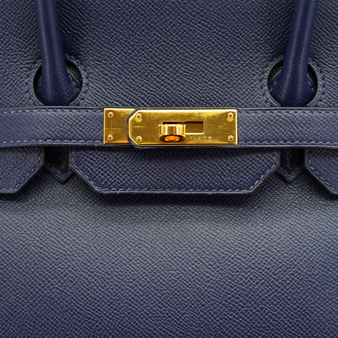 HERMES BIRKIN 35 BLUE SAPHIR VEAU EPSOM HAND BAG 2016 X STAMP GOLD HARDWARE 90331659