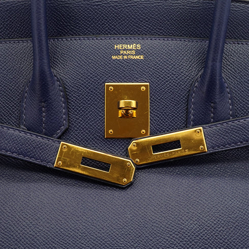 HERMES BIRKIN 35 BLUE SAPHIR VEAU EPSOM HAND BAG 2016 X STAMP GOLD HARDWARE 90331659