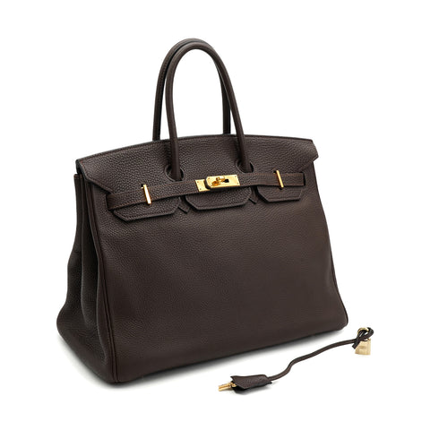 HERMES BIRKIN 35 CAFÉ TOGO HAND BAG 2004 SQUARE H GOLD HARDWARE 90334126