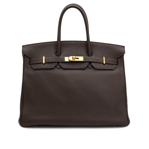HERMES BIRKIN 35 CAFÉ TOGO HAND BAG 2004 SQUARE H GOLD HARDWARE 90334126