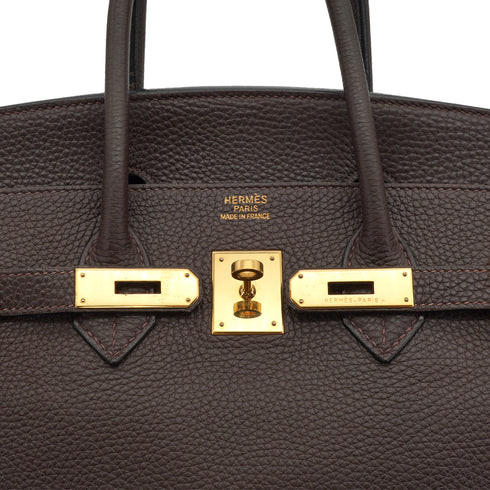 HERMES BIRKIN 35 CAFÉ TOGO HAND BAG 2004 SQUARE H GOLD HARDWARE 90334126