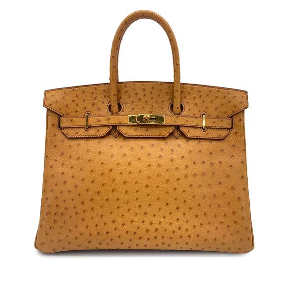 HERMES BIRKIN 35 CHESTNUT OSTRICH HAND BAG 1995 CIRCLE Y GOLD HARDWARE 90326205